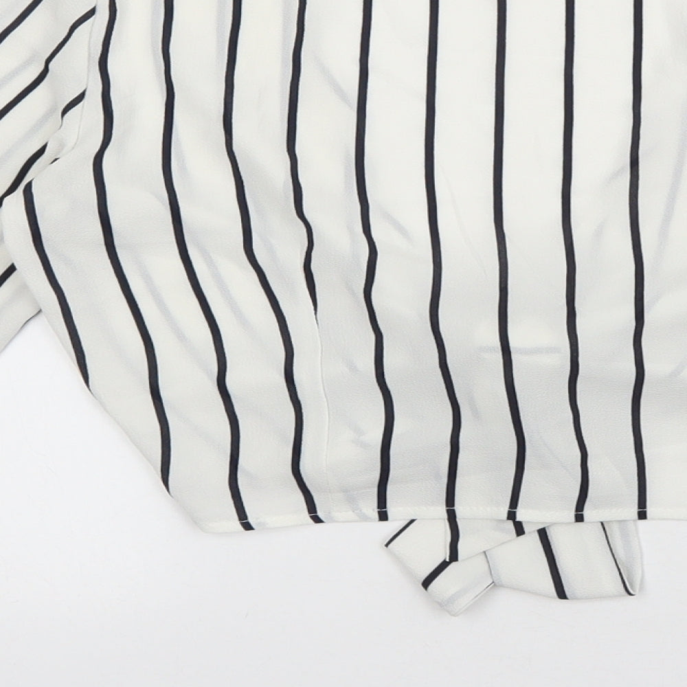 Boohoo Womens White Striped Polyester Basic Blouse Size 6 V-Neck