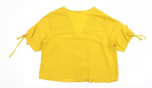 George Womens Yellow Polyester Basic Button-Up Size 12 V-Neck