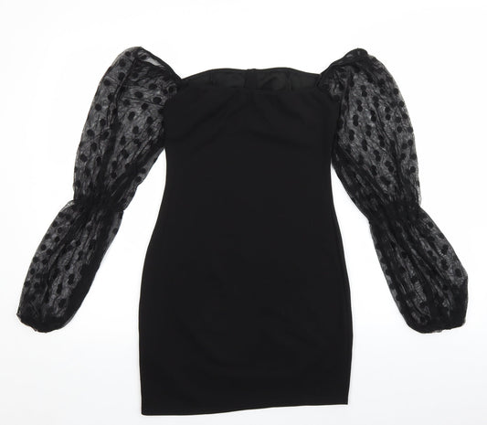 PRETTYLITTLETHING Womens Black Polyester Mini Size 6 Off the Shoulder Pullover