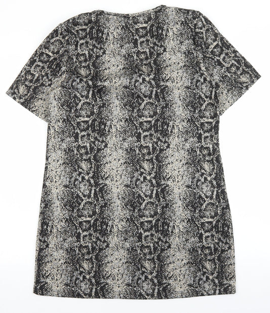 Papaya Womens Brown Animal Print Polyester Shift Size 12 V-Neck Pullover