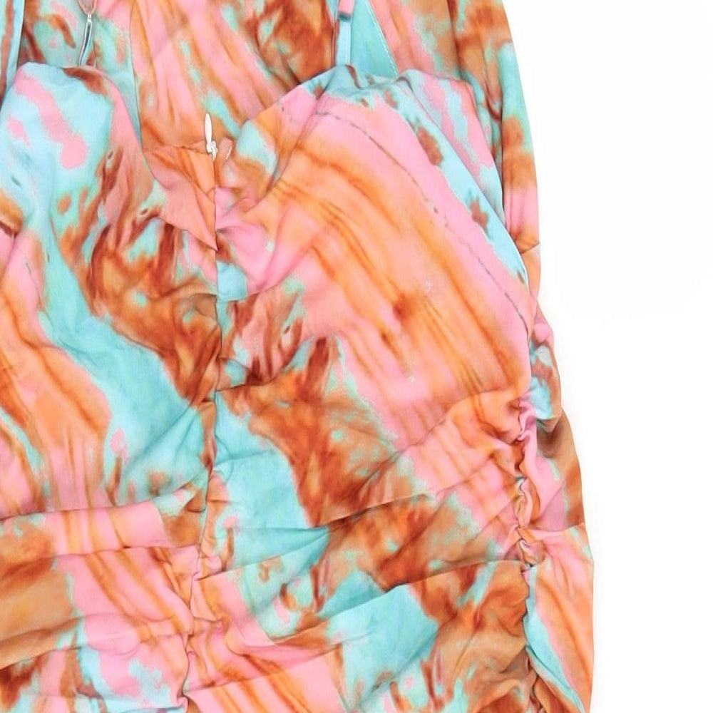 SheIn Womens Multicoloured Geometric Polyester Slip Dress Size M V-Neck Zip