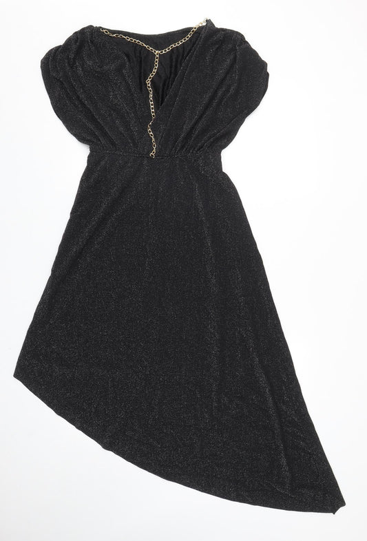 SheIn Womens Black Polyester Fit & Flare Size M Boat Neck Pullover - Chain Detail