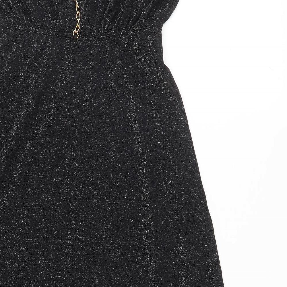 SheIn Womens Black Polyester Fit & Flare Size M Boat Neck Pullover - Chain Detail