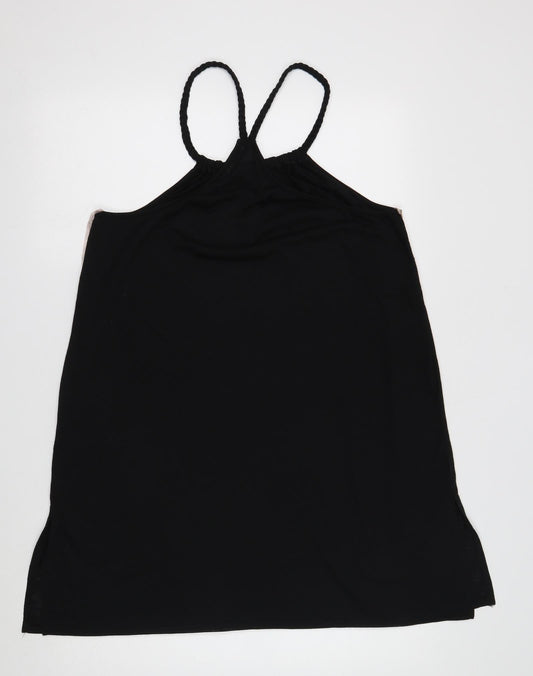 George Womens Black Polyester Basic Blouse Size L Round Neck