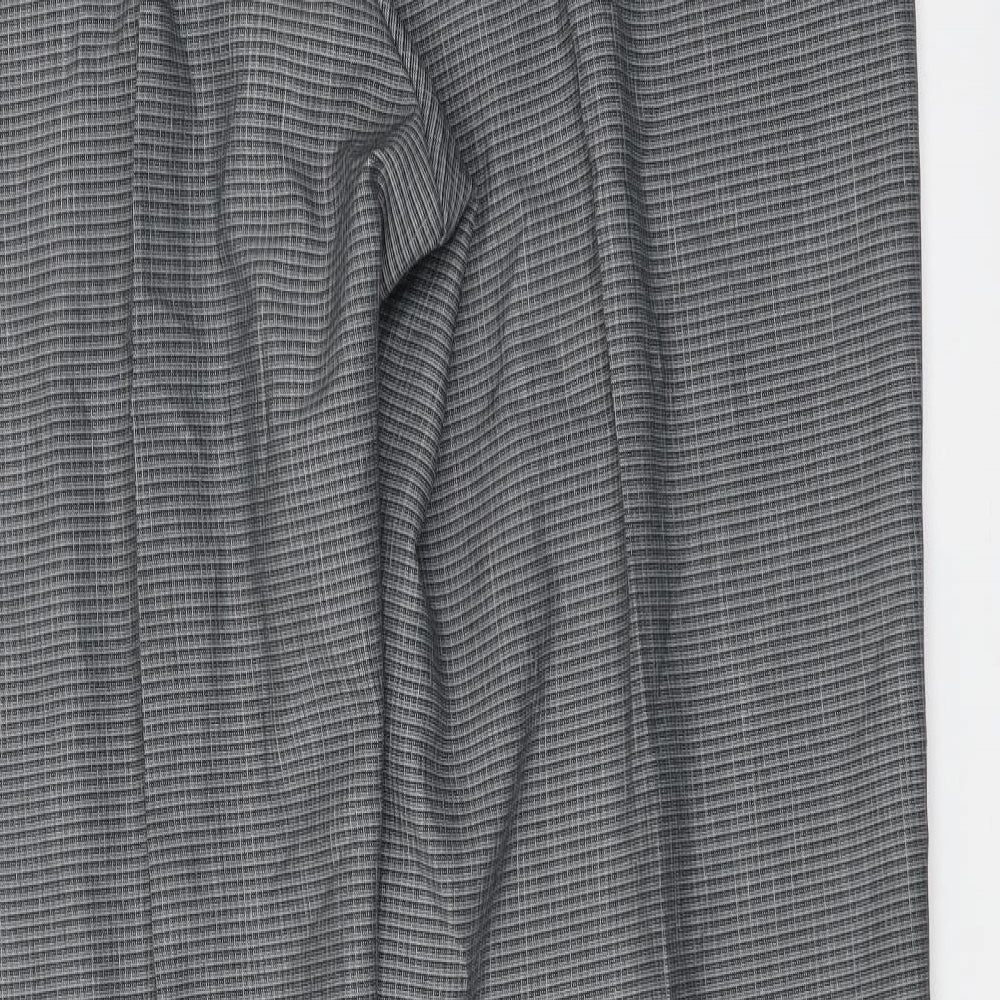 Marks and Spencer Mens Grey Plaid Polyester Dress Pants Trousers Size 38 in L31 in Regular Button