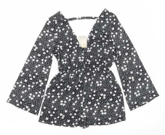 Pins & Needles Womens Black Floral Polyester Playsuit One-Piece Size S Pullover