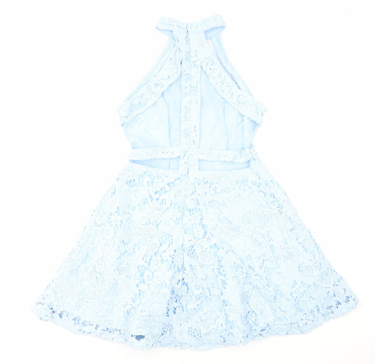 Girl in Mind Womens Blue Polyester Fit & Flare Size 10 Halter Zip