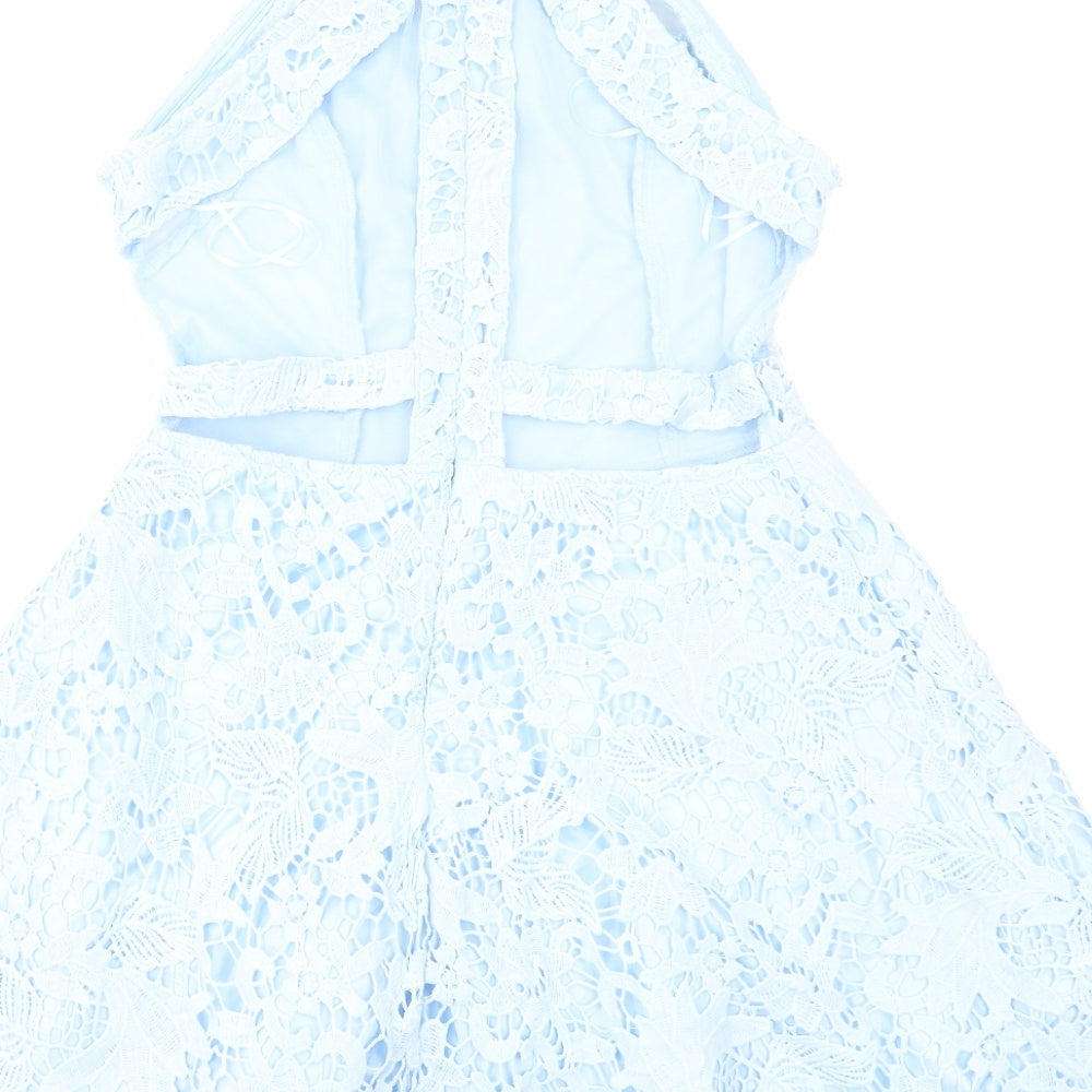 Girl in Mind Womens Blue Polyester Fit & Flare Size 10 Halter Zip