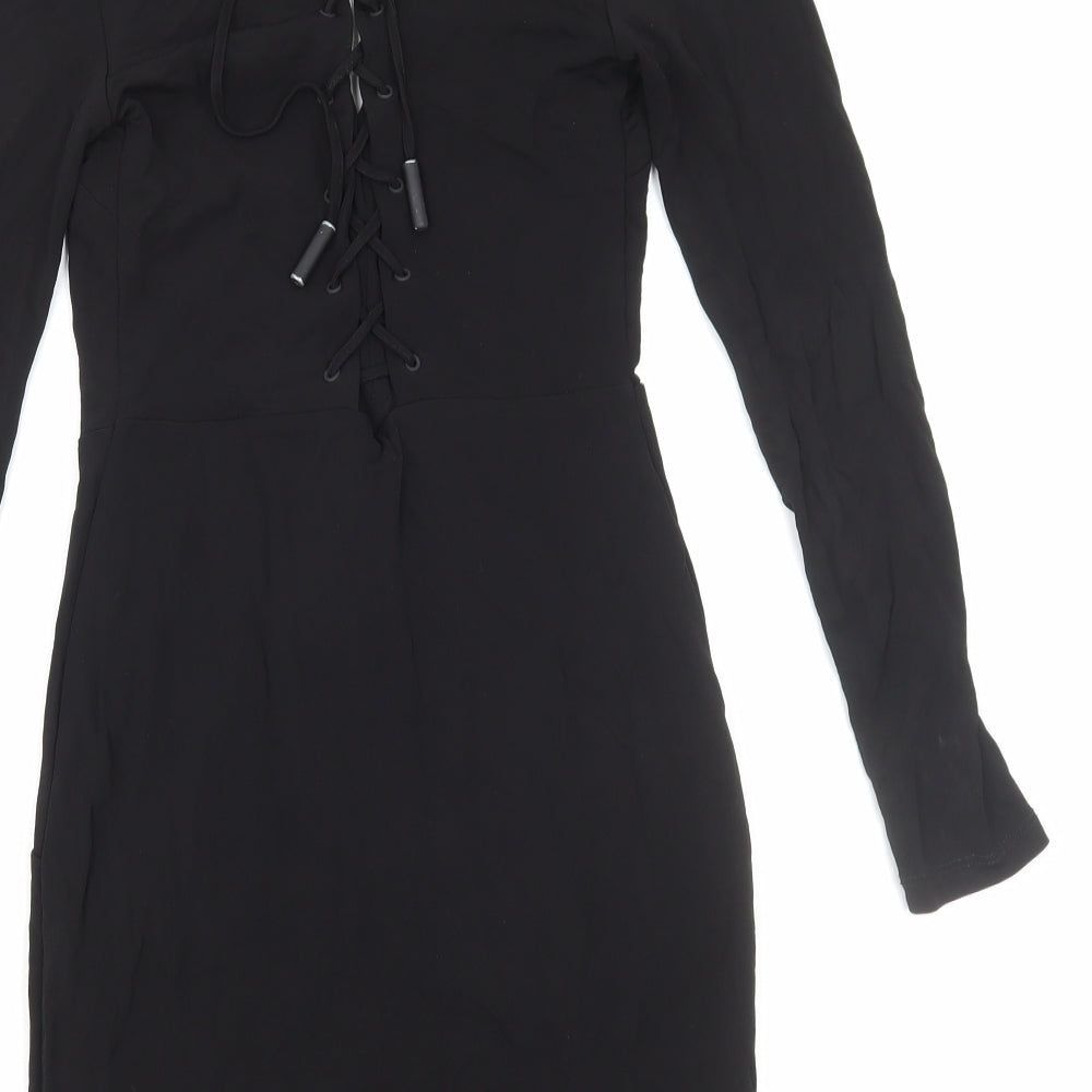 Kendall And Kylie Womens Black Polyester Mini Size 8 V-Neck Lace Up