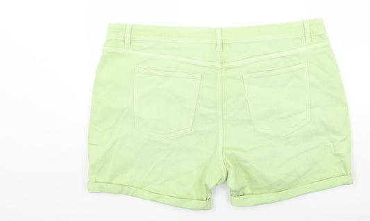 Marks and Spencer Womens Green Cotton Boyfriend Shorts Size 22 Regular Button