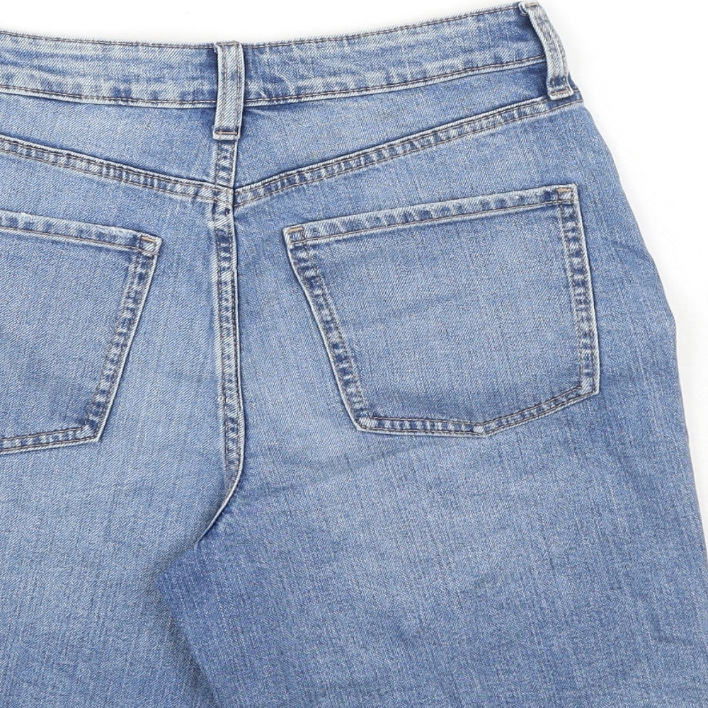Marks and Spencer Womens Blue Cotton Cut-Off Shorts Size 6 L8 in Regular Button