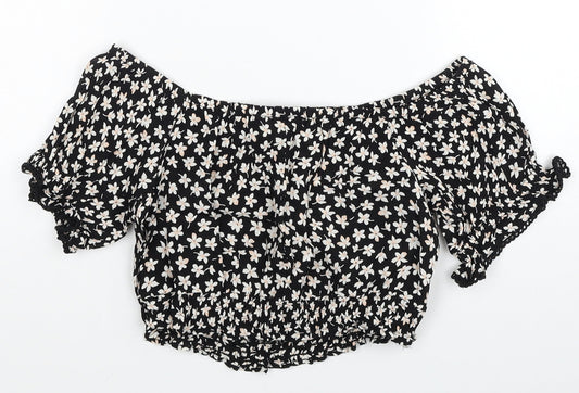 Miss Selfridge Womens Multicoloured Floral Viscose Cropped Blouse Size 6 Off the Shoulder