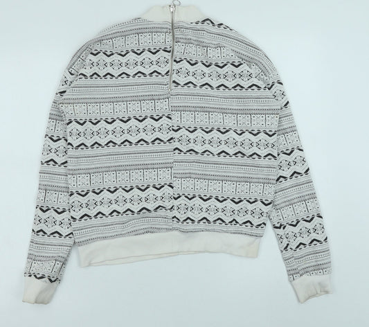 Bershka Womens White Geometric Polyester Pullover Sweatshirt Size S Zip