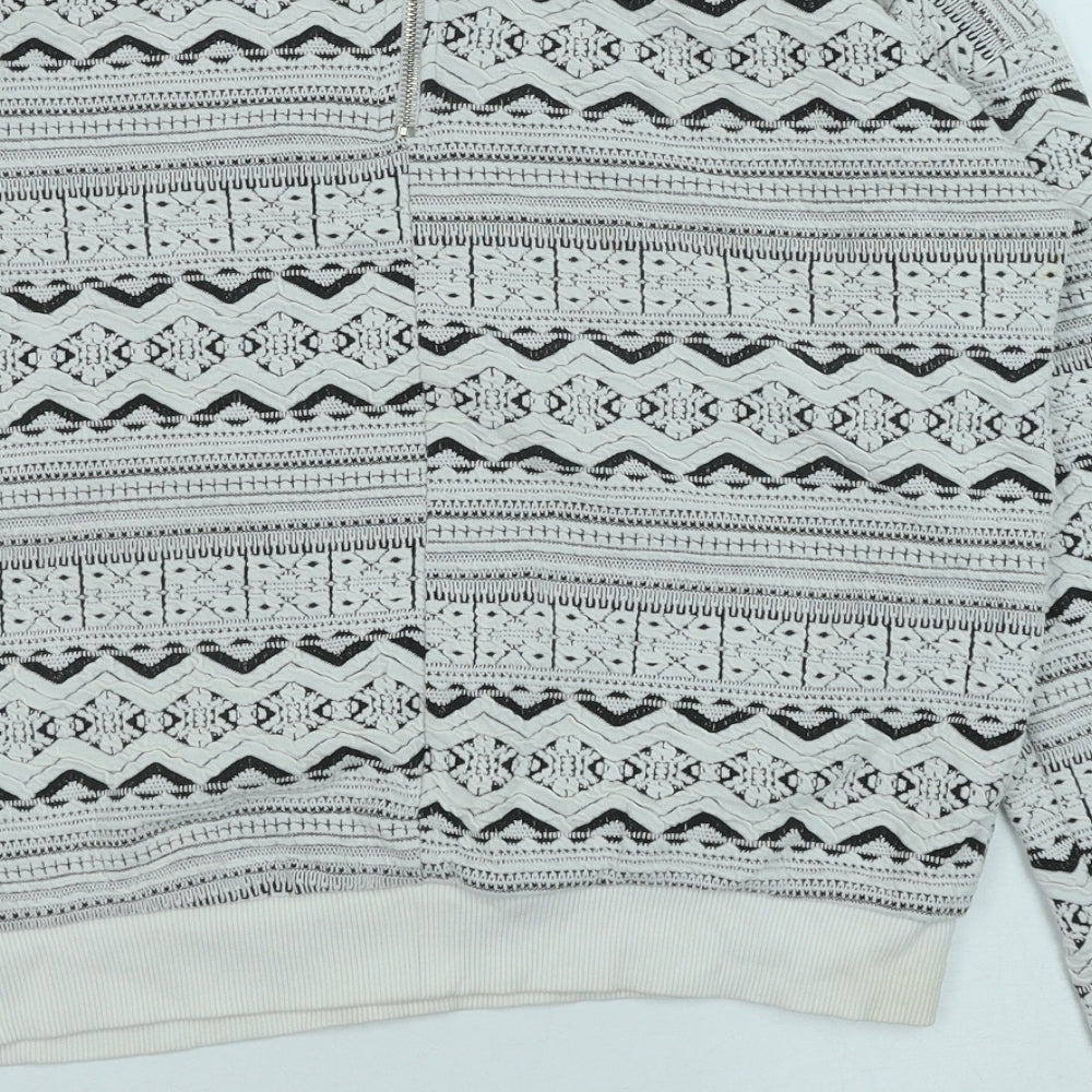 Bershka Womens White Geometric Polyester Pullover Sweatshirt Size S Zip