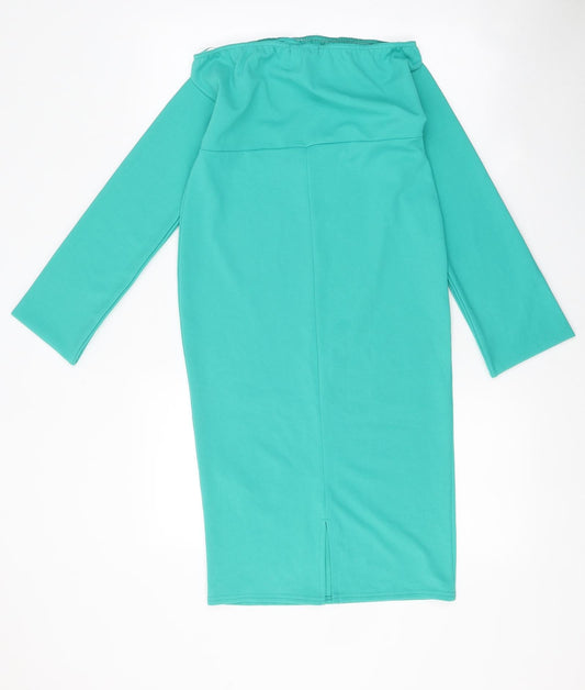 Quiz Womens Green Polyester Sheath Size 12 Off the Shoulder Snap