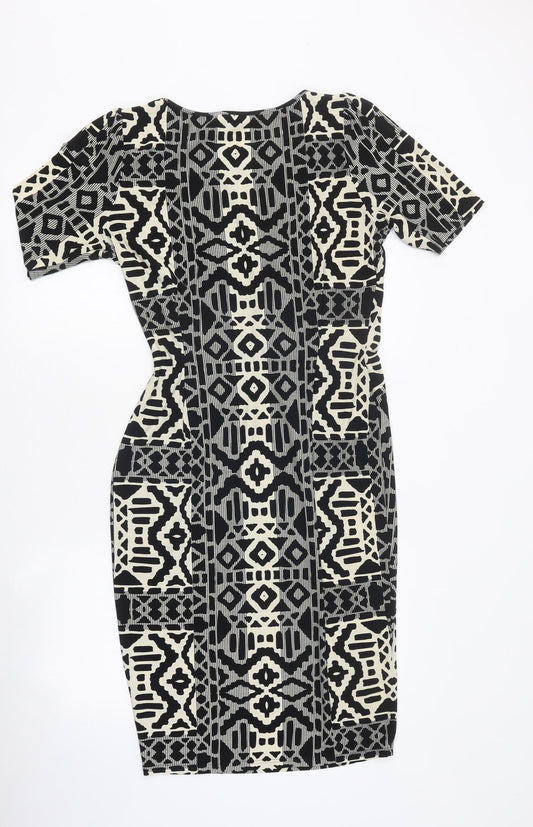 Marks and Spencer Womens Black Geometric Polyester Mini Size 12 Boat Neck Pullover