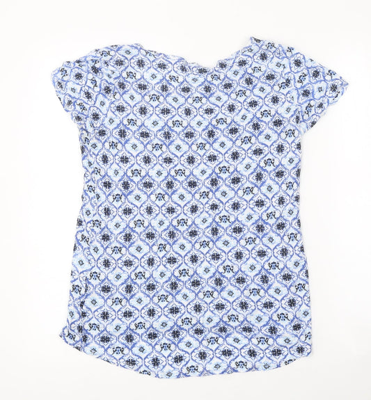 George Womens Blue Geometric Polyester Basic T-Shirt Size 8 Round Neck