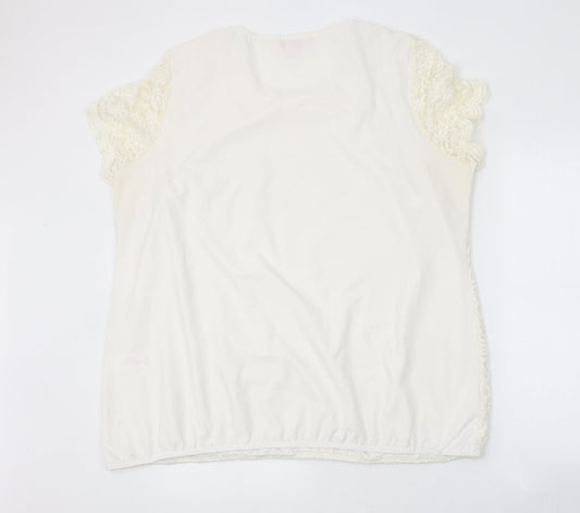 Julipa Womens Ivory Polyester Basic T-Shirt Size 22 Round Neck