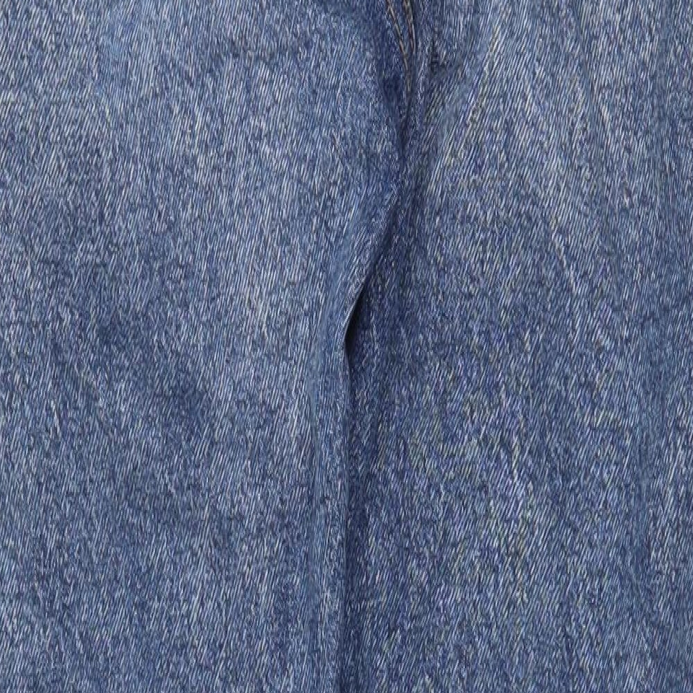 Brand and care label for Denim & Co. women’s blue cotton straight jeans, size UK 8, regular zip