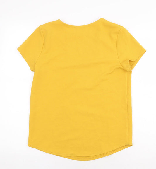 Papaya Womens Yellow Polyester Basic T-Shirt Size 8 Crew Neck