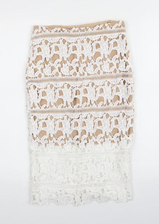 New Look Womens White Polyester Straight & Pencil Skirt Size 8 Zip - Lace detail