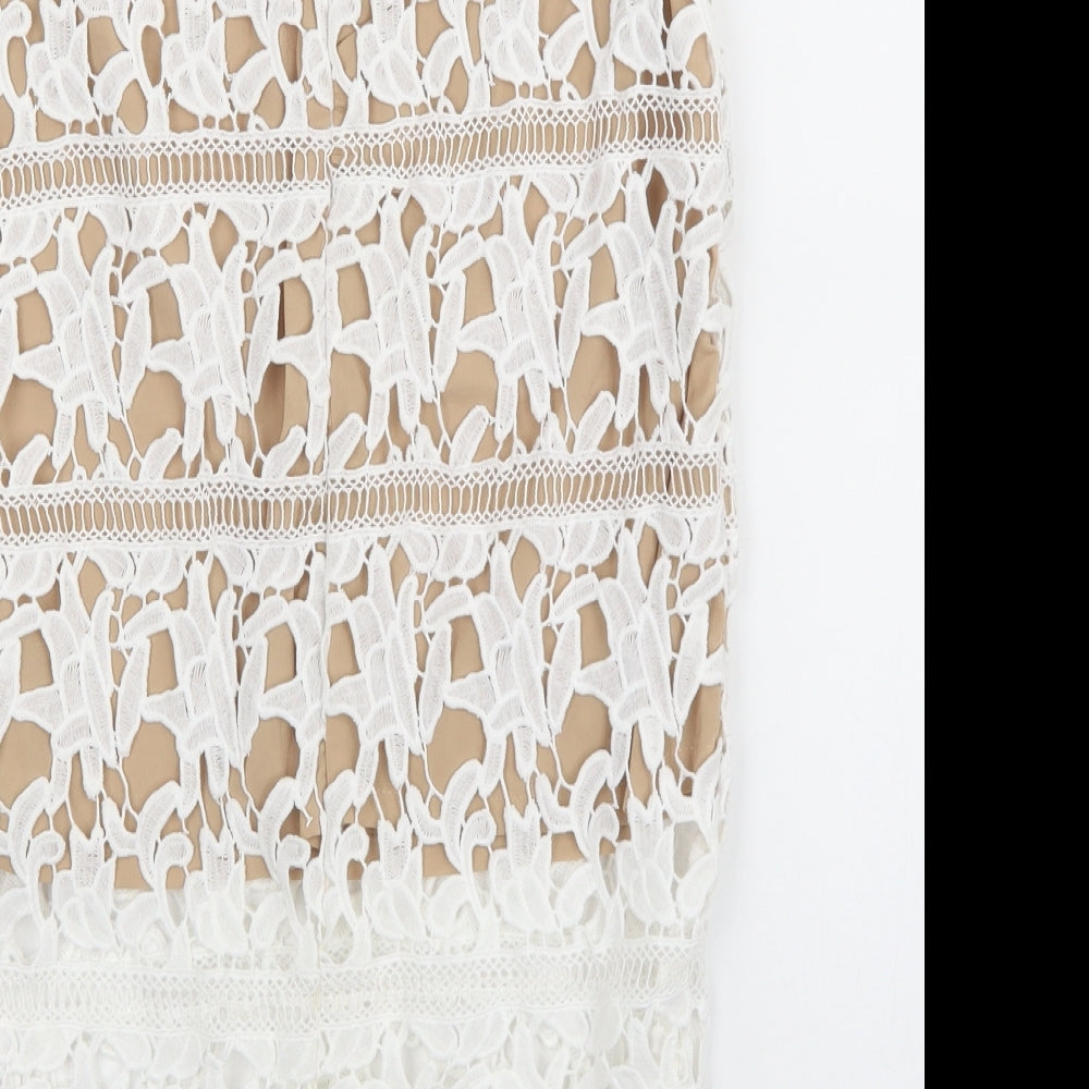 New Look Womens White Polyester Straight & Pencil Skirt Size 8 Zip - Lace detail