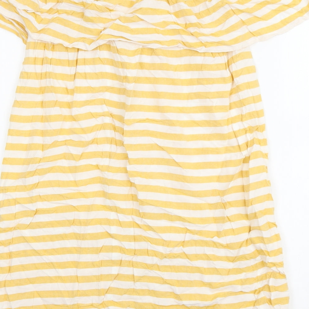 Papaya Womens Yellow Striped Viscose Mini Size 8 Off the Shoulder Pullover