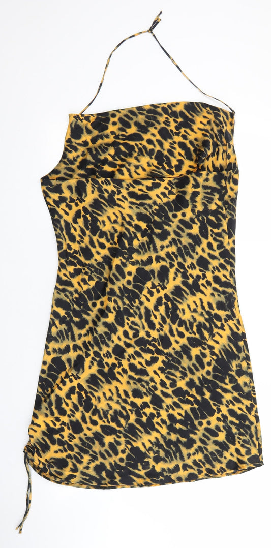Topshop Womens Multicoloured Animal Print Polyester Mini Size 14 Halter Tie