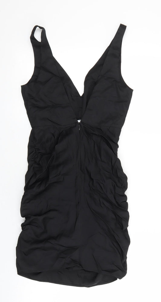 Zara Womens Black Polyester Mini Size XS V-Neck Zip