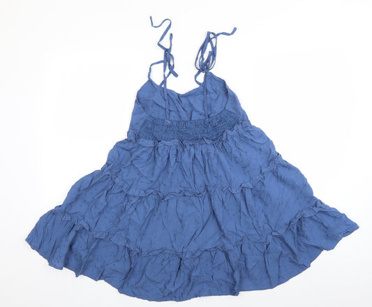 SheIn Womens Blue Viscose Trapeze & Swing Size S Round Neck Tie - Tiered