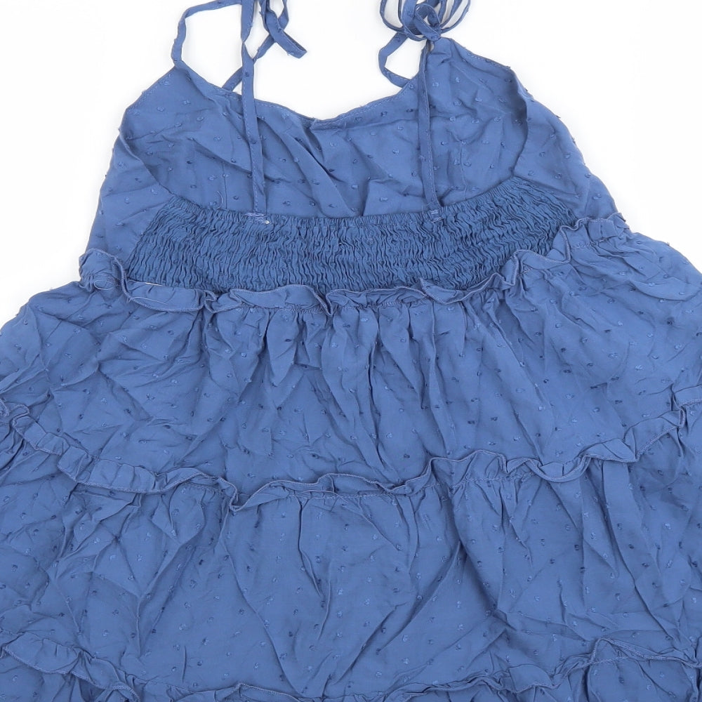 SheIn Womens Blue Viscose Trapeze & Swing Size S Round Neck Tie - Tiered