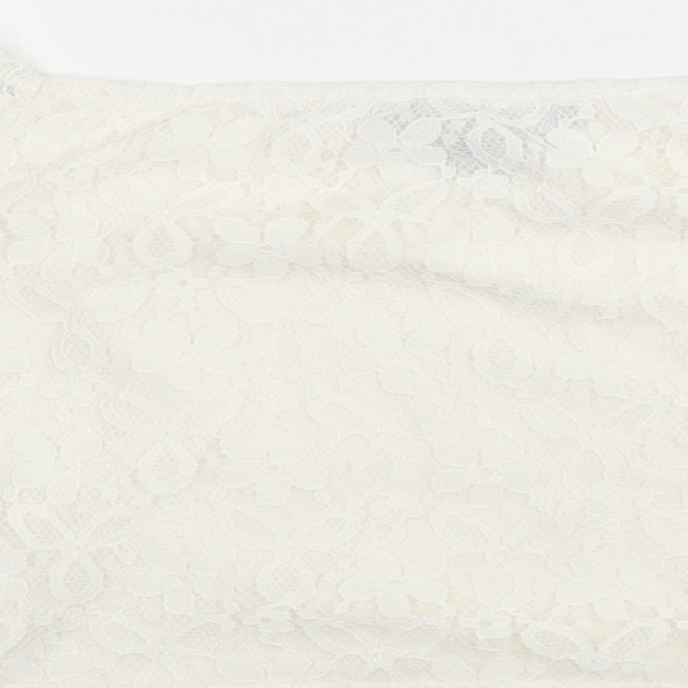 Primark Womens Ivory Polyester Cropped Blouse Size 8 Boat Neck