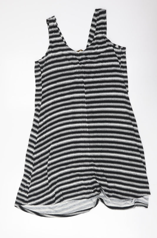 Marks and Spencer Womens Black Striped Viscose Slip Dress Size 8 V-Neck Pullover