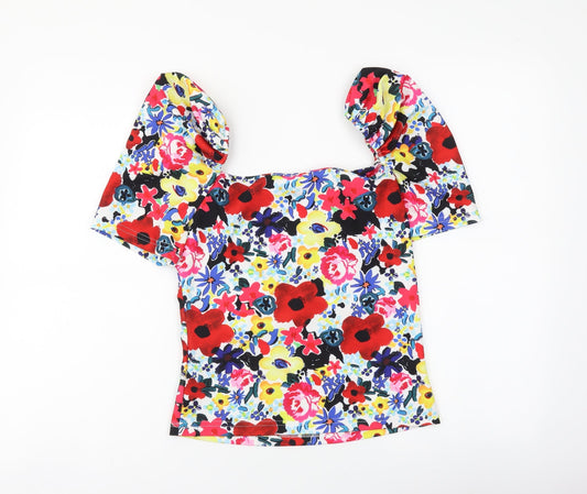 SheIn Womens Multicoloured Floral Polyester Cropped Blouse Size M V-Neck