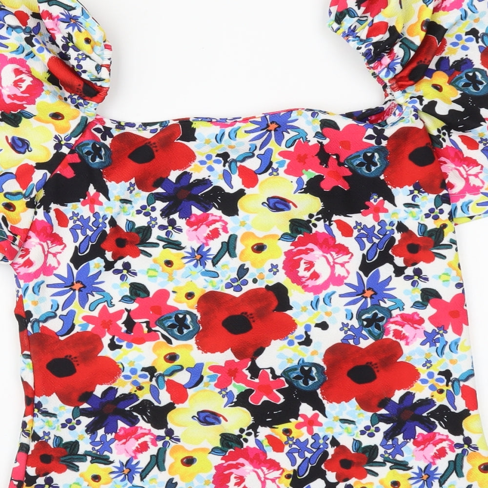 SheIn Womens Multicoloured Floral Polyester Cropped Blouse Size M V-Neck