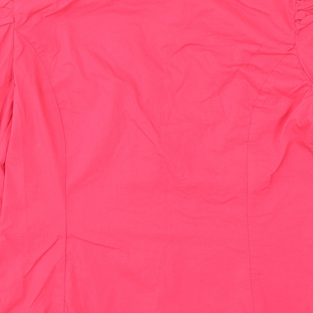 Preworn Womens Pink Polyester Basic Button-Up Size S Collared - Ruched Sleeves