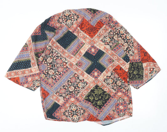 F&F Womens Multicoloured Geometric Viscose Kimono Blouse Size 8 V-Neck