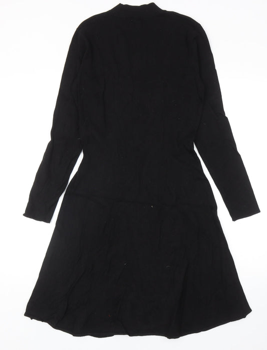 H&M Womens Black Viscose Skater Dress Size S Mock Neck Pullover