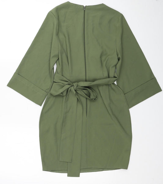 ASOS Womens Green Herringbone Polyester Mini Size 2 V-Neck Zip