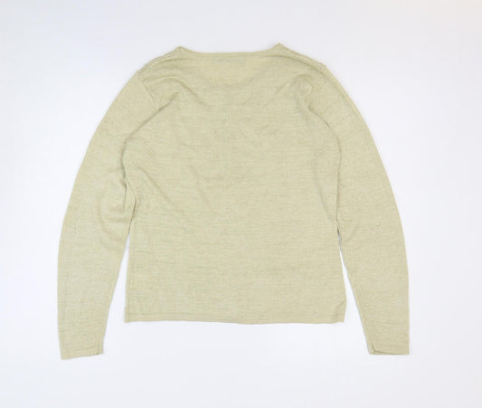 AMARANTO Womens Gold Round Neck Floral Viscose Pullover Jumper Size M