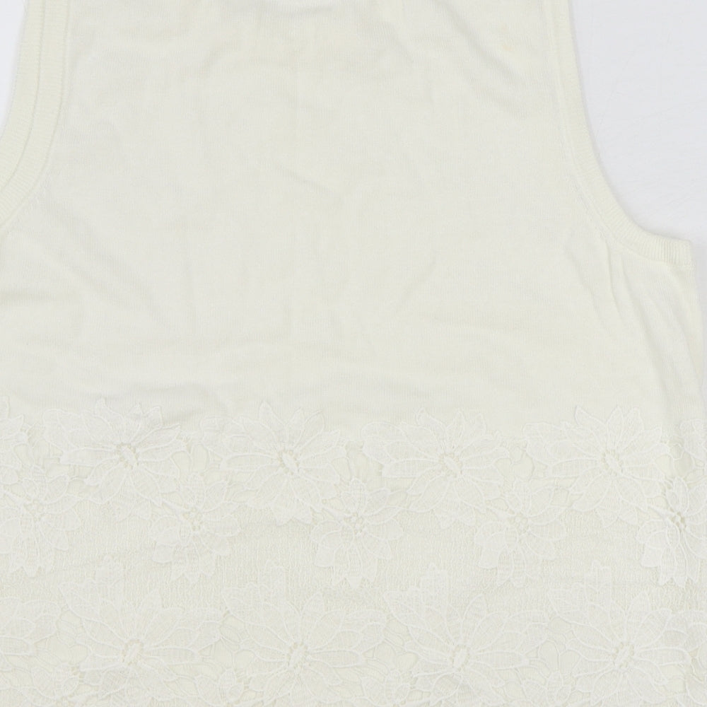 Fenn Wright Manson Womens Ivory Cotton Basic Tank Size 16 Round Neck - Lace Detail