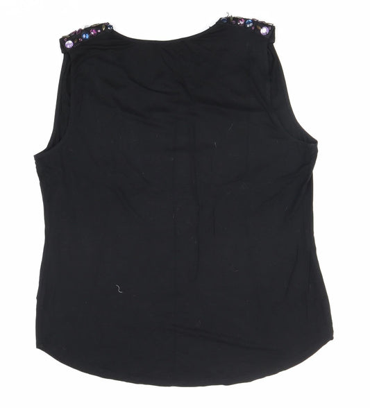 George Womens Black Herringbone Viscose Basic Blouse Size 16 Boat Neck