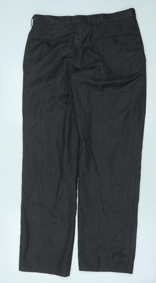 Preworn Mens Grey Polyester Trousers Size 32 in Regular Hook & Eye