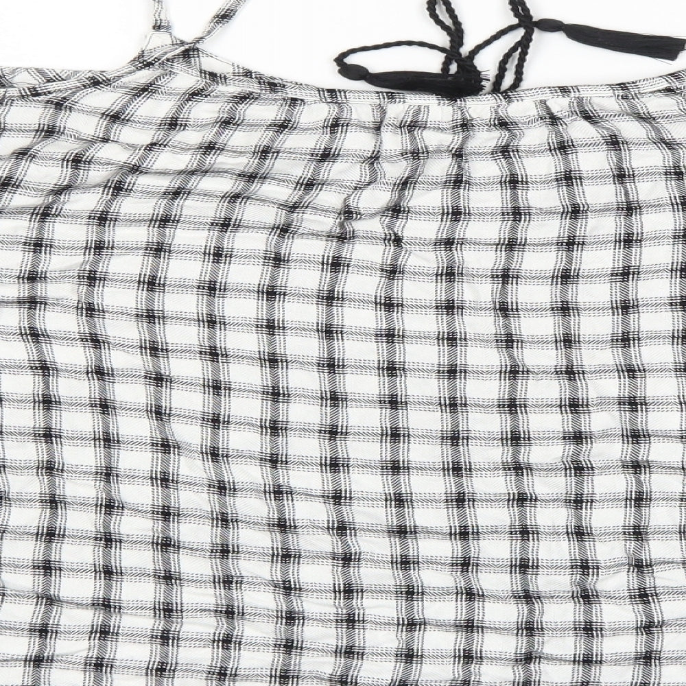 Papaya Womens White Check Viscose Cropped Blouse Size 16 Boat Neck