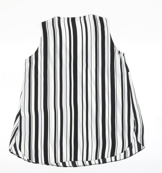 George Womens Black Striped Camel Basic Blouse Size 10 V-Neck