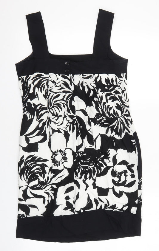 NEXT Womens Black Floral 100% Cotton Mini Size 8 Square Neck Button