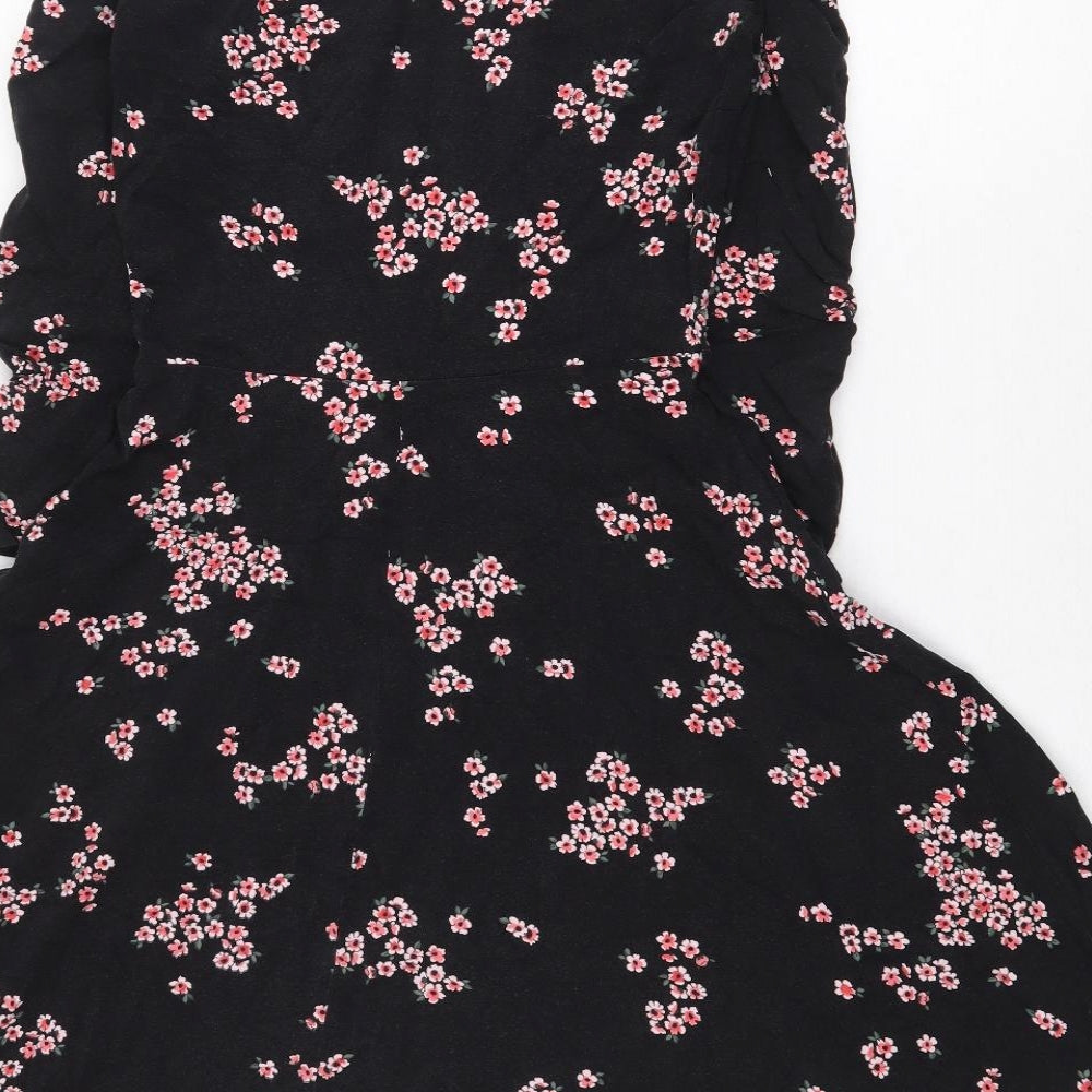 Dorothy Perkins Womens Black Floral Cotton Fit & Flare Size 8 Boat Neck Pullover