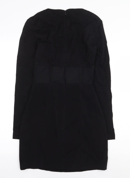 Zara Womens Black Polyamide Pencil Dress Size S Boat Neck Zip