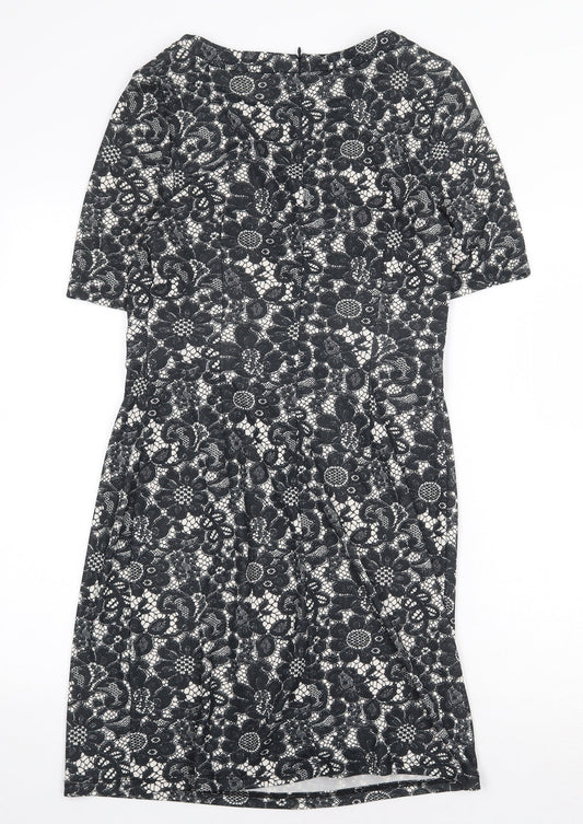 Billie & Blossom Womens Black Floral Polyester A-Line Size 12 Boat Neck Zip