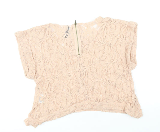 Influence Womens Pink Cotton Basic Blouse Size 12 Round Neck